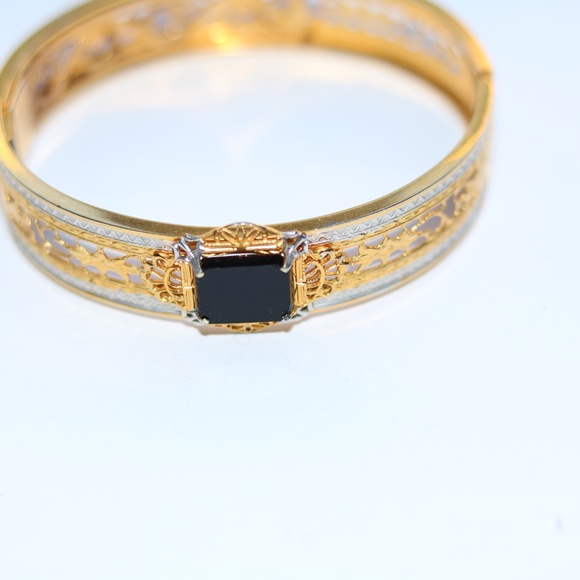 Antique  Filigree Gemstone Hinged Bracelet - Picture 1 of 3